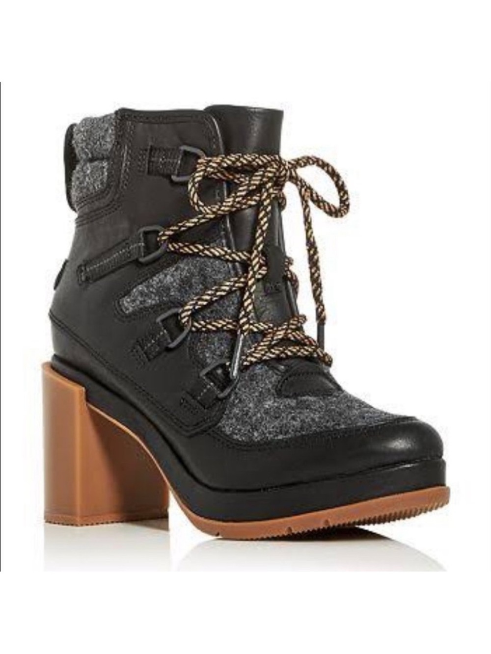 $220 SOREL Blake Lace-Up Leather & Felt Black gray felt tan sole Hiking Boots 10